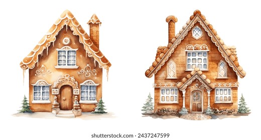 ginger bread house watercolor vector illustration