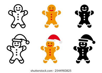 Ginger bread man icon. Christmas cookie color illustration. Biscuit man in santa hat pictogram. Holiday sweet sign.