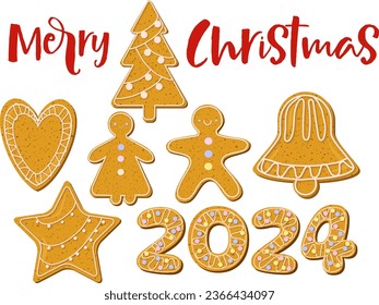 Pan de jengibre para Merry Christmas bell tree humano corazón delicioso pegatinas horneadas 2024 año nuevo 