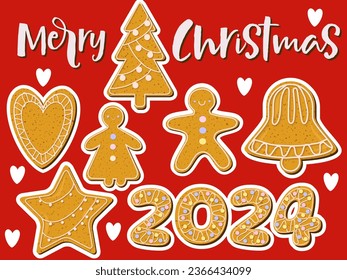 Pan de jengibre para Merry Christmas bell tree humano corazón delicioso pegatinas horneadas 2024 año nuevo 