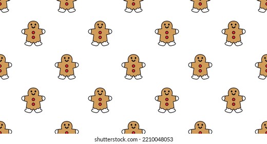 Ginger Bread Seamless Pattern Christmas Santa Claus Hat Snack Cookie Cracker Cartoon Doodle Gift Wrapping Paper Scarf Isolated Tile Background Repeat Wallpaper Illustration Design