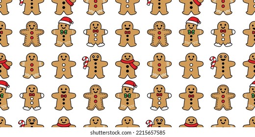 Ginger Bread Seamless Pattern Christmas Santa Claus Hat Cookie Cracker Snack Cartoon Doodle Gift Wrapping Paper Scarf Isolated Tile Background Repeat Wallpaper Illustration Design