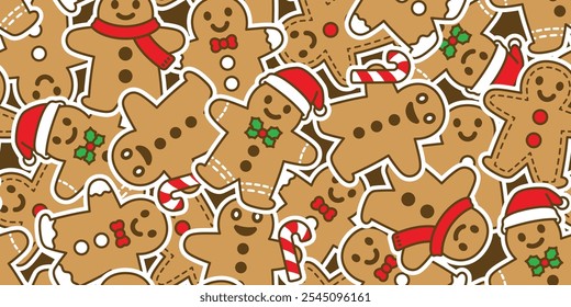 ginger bread seamless pattern christmas Santa Claus candy cane vector cartoon doodle scarf isolated gift wrapping paper tile wallpaper repeat background illustration design