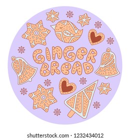 GINGER BREAD STICK Christmas Bakery Vector Illustration Set for Print, Greeting and Decoration