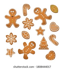 Ginger bread vector set isolated in white. Kind of ginger bread.