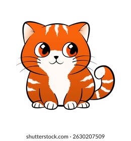 Ginger cartoon kitten. Cute colorful cat with funny face and colored eye for bright childrens design