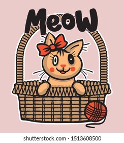 Ginger cat in basket illustration