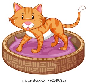 Ginger Cat In Basket Illustration