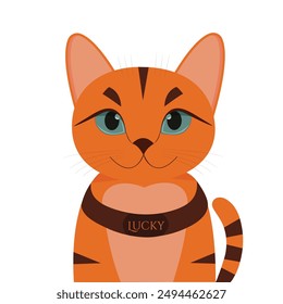 Ginger cat with blue eyes on white background flat vector