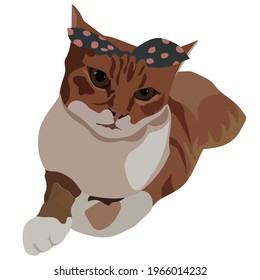 Ginger cat with a bow Vector stock illustration isolated on white background.