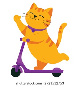 Ingwer Katze Charakter Vektorgrafik Reiten Kick Roller geeignet für niedliche Kinder spielerische Cartoon Spaß Aktivität und Tier-Themen-Design-Kunstwerk