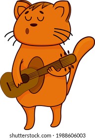 ginger cat enthusiastically plays the guitar and sings songs