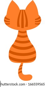 Ginger cat facing away watching. Back view cute kitten clear backed vector illustration