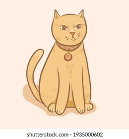 A ginger cat, illustration of a funny cat sitting on a floor