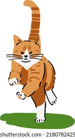 Ginger Cat jump Animal in action Hand drawn color illustration