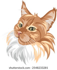 Ginger cat lady portrait. Vector