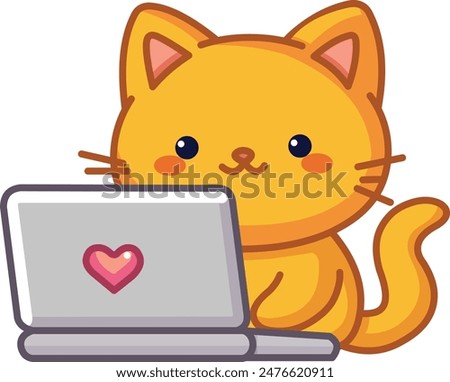 Ginger cat with a laptop