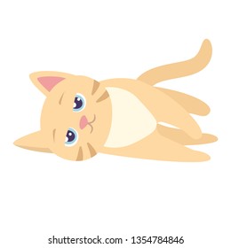 Ginger cat lazily lying and squinting, lies on its side. Cute funny character. Isolated vector illustration