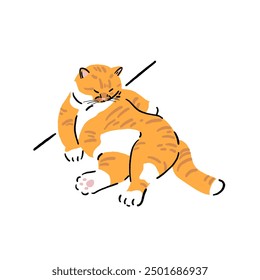 Ginger cat lazy pose Animal in action cartoon Hand drawn Colour illustration