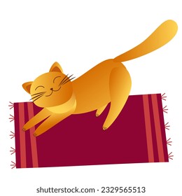 Ginger cat on a rug vector illustration