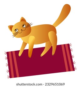 Ginger cat on a rug vector illustration