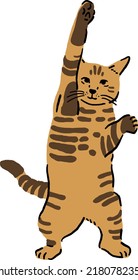 Ginger Cat Play Animal In Action Hand Drawn Color Illustration