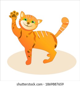 ginger cat raised its paw up