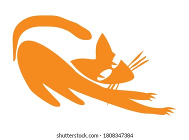 A ginger cat sharpens its claws with an innocent look. Vector drawing for logo and illustrations.
