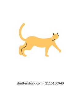 Ginger cat silhouette proud walks isolated on white background. Flat Art Vector illustration