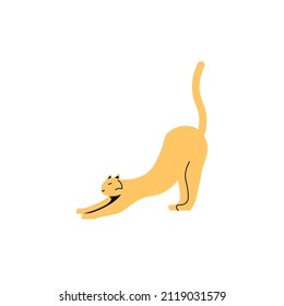 Ginger cat silhouette sharpens claws isolated on white background. Flat Art Vector illustration