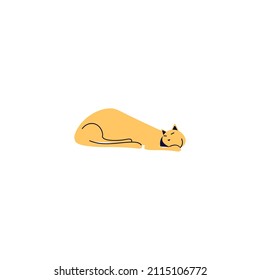 Ginger cat silhouette sleeps isolated on white background. Flat Art Vector illustration