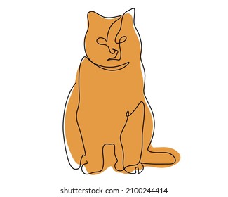 Ginger cat sits in Doodle style isolated on white background. Vector illustration.