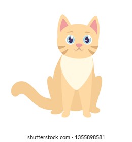 Ginger cat is sitting. Cute funny character. Isolated vector illustration