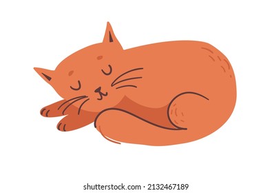 The ginger cat is sleeping. Vector illustration in a flat style.