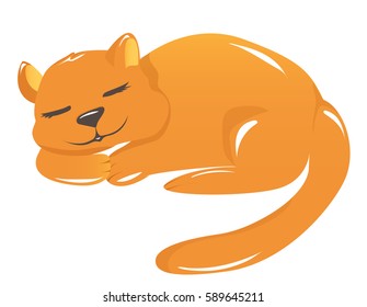 Ginger cat slipping. Isolated. Print. Poster. Vector