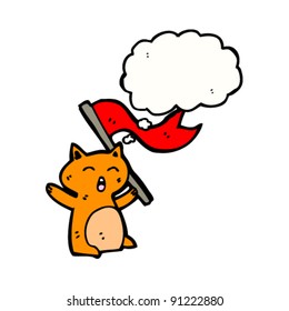 ginger cat with thought bubble waving flag