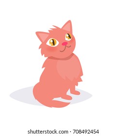 Ginger cat. Vector. Cartoon. Isolated art on white background. Flat