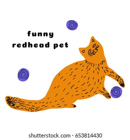 Ginger cat. Vector child drawing.
