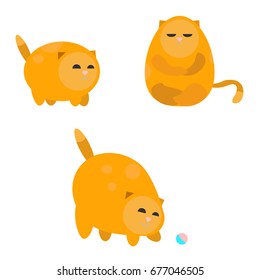 ginger cats, standing, playing and sitting. Simple geometric flat vector illustration.