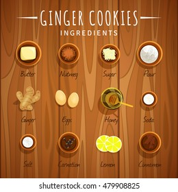 Ginger Christmas Cookies. Ingredients. Bun. Vector illustration