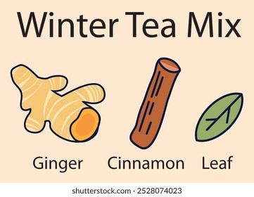 Ginger cinnamon tea yellow bacground and leaf vector design