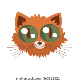 ginger color cute kitten face with big green eyes, vector illustration