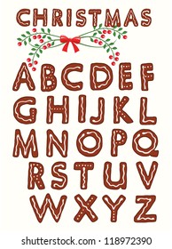 Ginger cookie alphabet with christmas design element