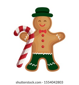 ginger cookie christmas with sweet cane vector illustration design