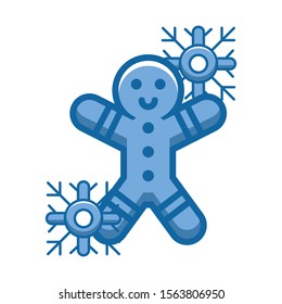 ginger cookie doll and snowflake christmas vector illustration design