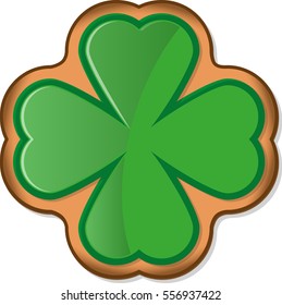 Ginger cookie with shamrock glaze. Symbol of St. Patrick's Day. Vector illustration EPS10 on white background.