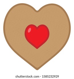 Ginger cookies with jam in the shape of a heart with texture, top view,isolated on a white background. Valentine's day gift. Valentine sweet, tasty. Vector stock illustration.