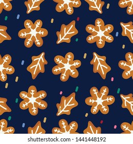 Ginger cookies seamless pattern. Vector design for wrapping paper, textile. 