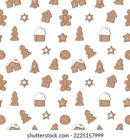 Ginger cookies seamless pattern vector illustration, hand drawing 
