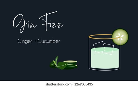 Ginger and cucumber gin fizz minimal design